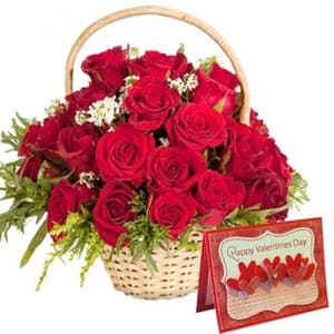 20 Red Rose Basket n Valentines Greeting Card